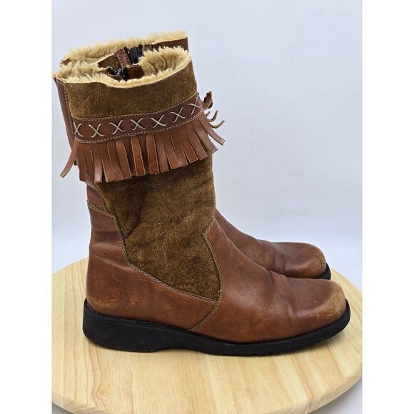 Josef Seibel Brown Leather Winter Boots Lined Size EU 39 U.S 8 - Picture 1 of 11